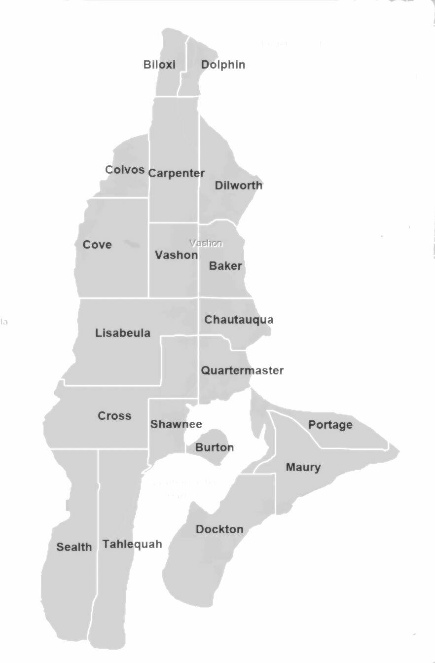 This map shows the 19 voter precincts of Vashon-Maury Island.