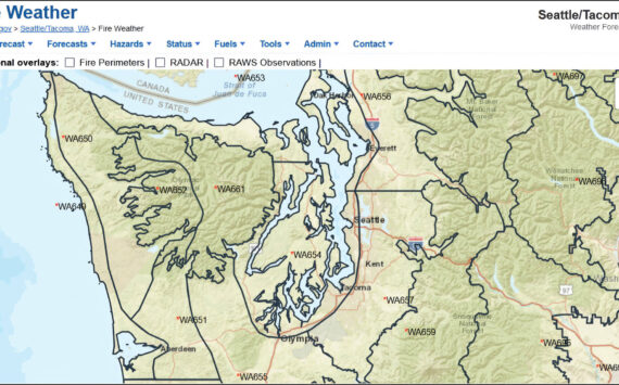 Fire Weather Zone WA654: According to the National Weather Service (NWS), Vashon’s fire weather zone (WA654, center of map) has not had a Red Flag fire danger warning since 2016. You can monitor fire weather forecasts at <a href="https://tinyurl.com/NWSFireWX">tinyurl.com/NWSFireWX</a>. (Courtesy photo)