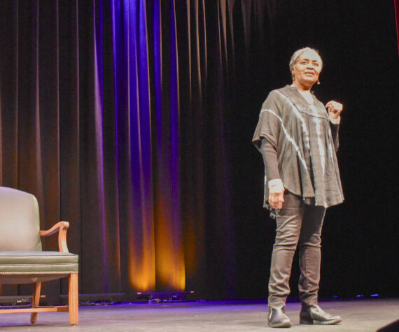 Mari Kanagy photo
Storyteller Eva Abram speaks to the crowd at Vashon Center for The Arts on Martin Luther King Jr. Day 2025.